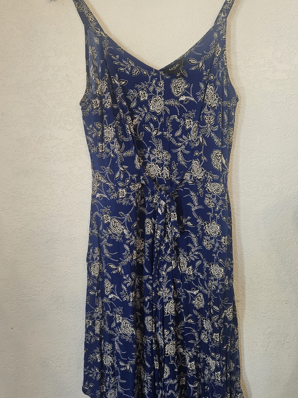 MSK Navy Blue Floral Tie-Front Midi Dress